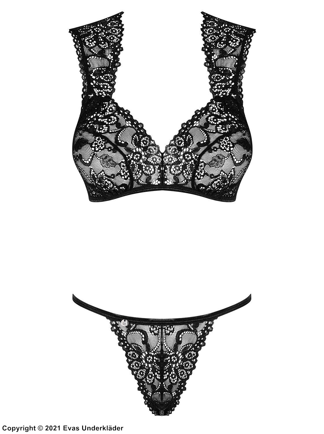 Verführerische Dessous-Set, Brokat, Blumenspitze, Schlüsselloch